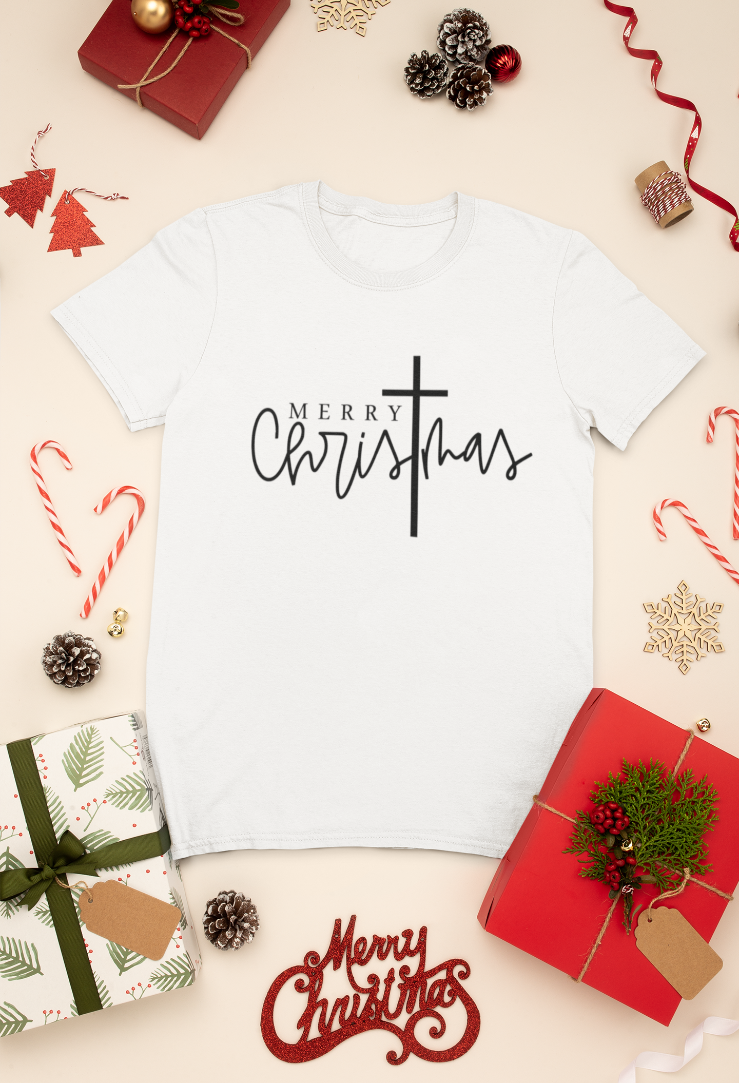 Merry Christmas Cross Shirt | Faith-Based Holiday Tee | Christian Christmas Graphic T-Shirt
