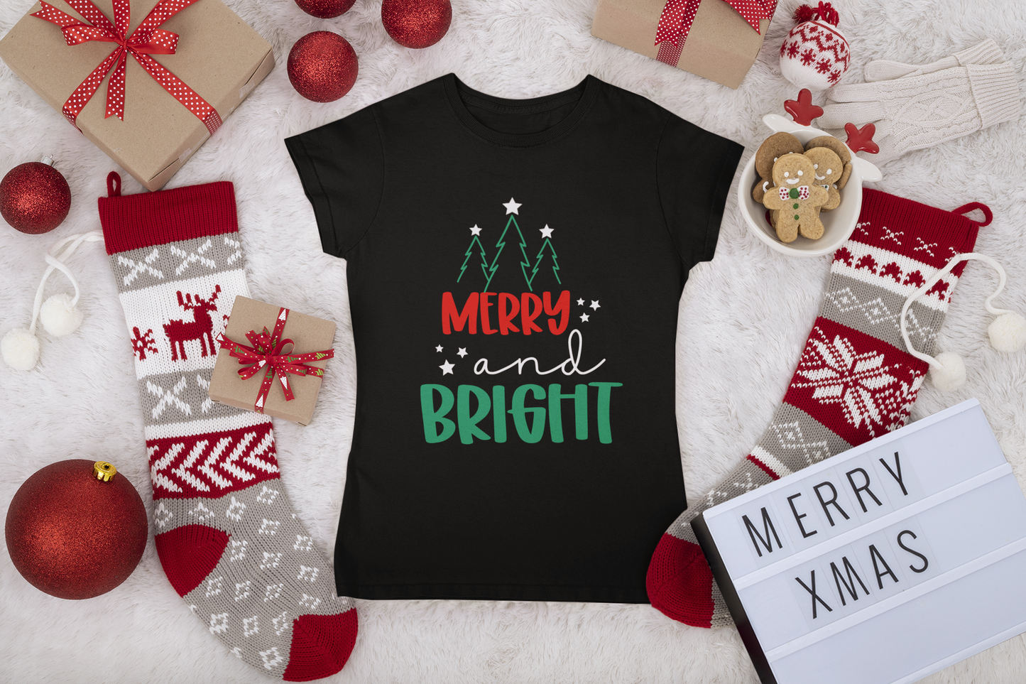 Merry and Bright Christmas Shirt | Festive Holiday Tee | Cheerful Christmas Tree Graphic