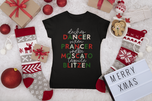 Reindeer Names Christmas Shirt | Funny Holiday Drinking Tee | Moscato, Vodka, Tequila & Blitzen