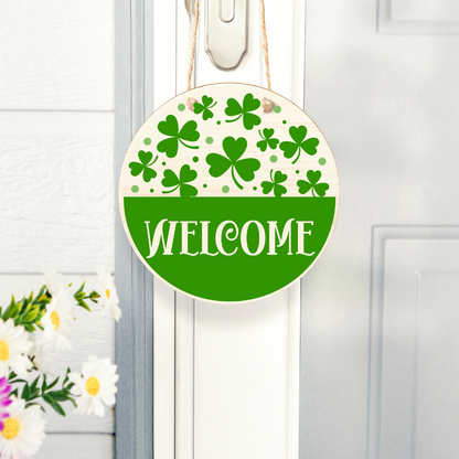St. Patrick’s Day Welcome Sign – Lucky Shamrock Door Decor – Irish Holiday Porch Sign