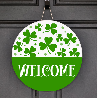 St. Patrick’s Day Welcome Sign – Lucky Shamrock Door Decor – Irish Holiday Porch Sign