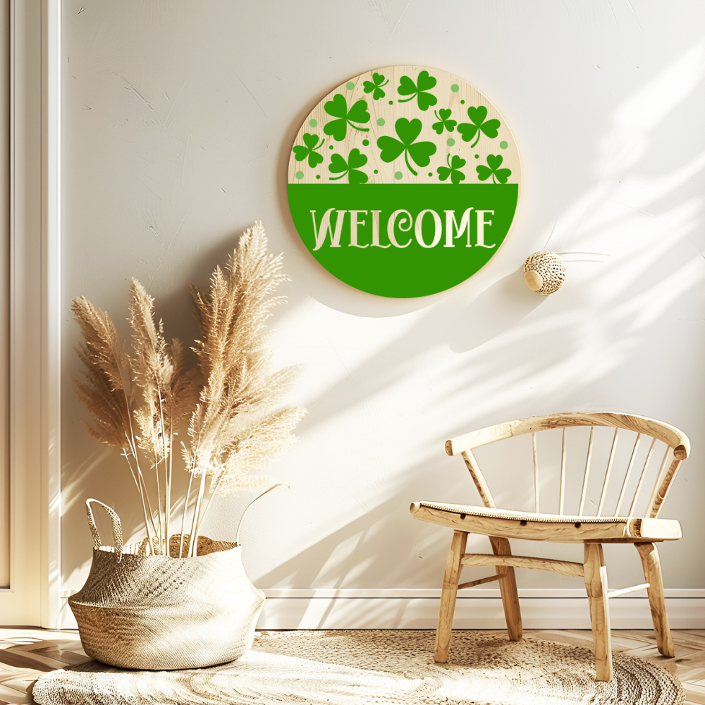 St. Patrick’s Day Welcome Sign – Lucky Shamrock Door Decor – Irish Holiday Porch Sign