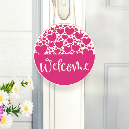 Valentine’s Day Welcome Door Sign – Heart-Themed Love Decor for Front Porch