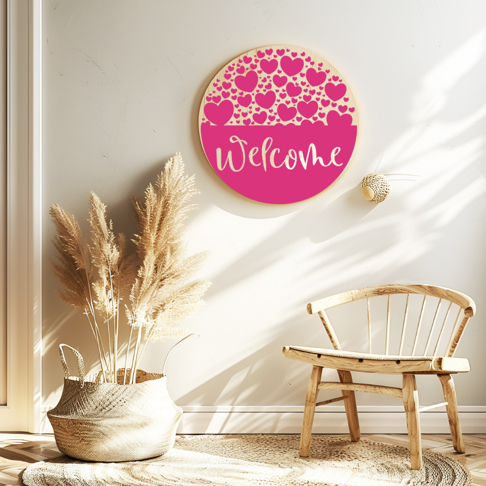 Valentine’s Day Welcome Door Sign – Heart-Themed Love Decor for Front Porch