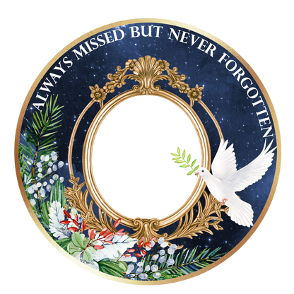 Always Missed But Never Forgotten Memorial Ornament – Personalized Photo Keepsake (Gold or Blue)