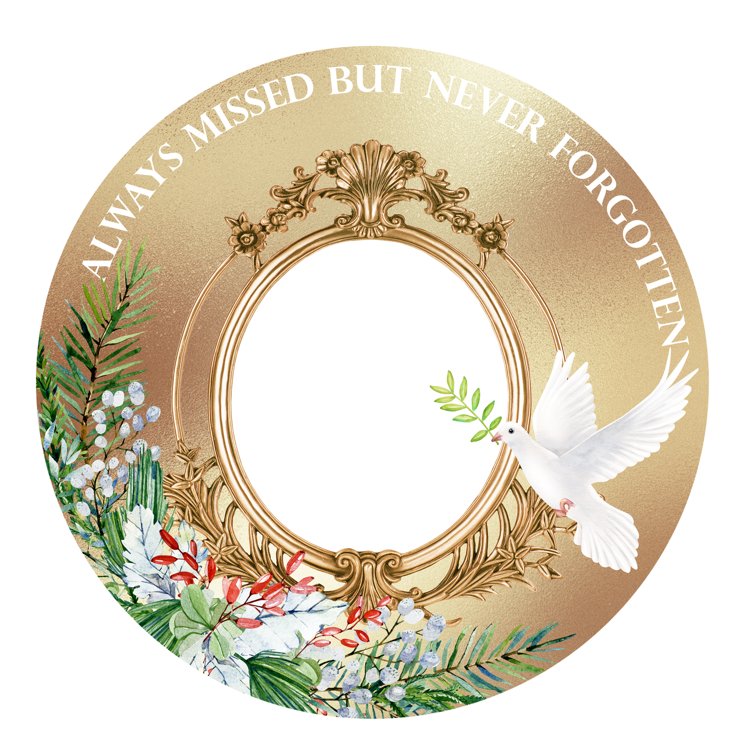 Always Missed But Never Forgotten Memorial Ornament – Personalized Photo Keepsake (Gold or Blue)